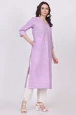 Cotton Straight Kurta with V-Neck & Side Pocket - Image 4