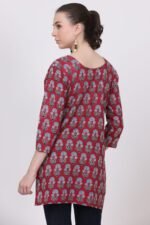 Cotton Reddish Wine Ajrakh Short Kurti - Image 6