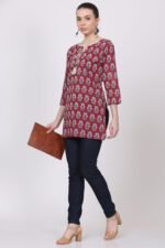 Cotton Reddish Wine Ajrakh Short Kurti
