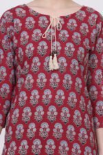 Cotton Reddish Wine Ajrakh Short Kurti - Image 5