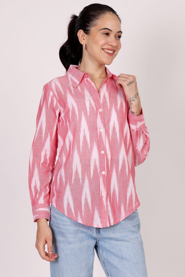 Rutba - Rose Pink Cotton Ikat Full Sleeves Shirt - Image 5