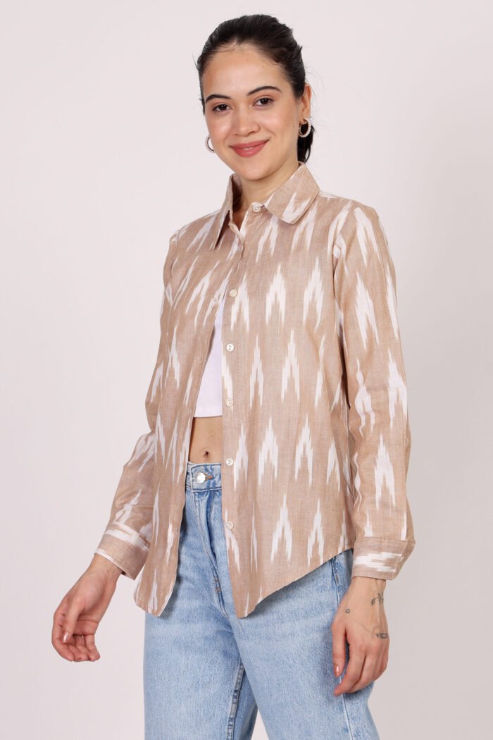 Rutba - Cotton Ikat Bash Colour Full Sleeves Shirt - Image 3