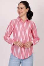 Rose Pink Cotton Ikat Shirt - Image 2