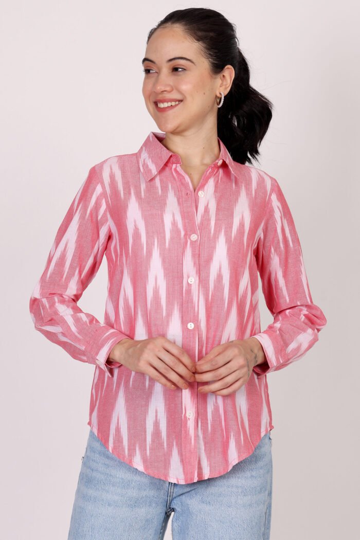 Rutba - Rose Pink Cotton Ikat Full Sleeves Shirt - Image 2