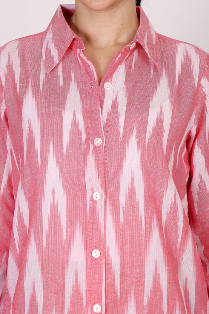 Rutba - Rose Pink Cotton Ikat Full Sleeves Shirt - Image 7