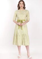 Neon Green Cotton Flared Hem Dress - Image 4