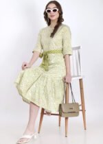 Neon Green Cotton Flared Hem Dress