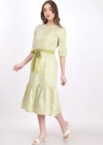Neon Green Cotton Flared Hem Dress - Image 3