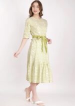 Neon Green Cotton Flared Hem Dress - Image 2