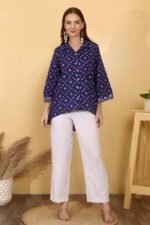 *Indigo Bandhani Embroidered Cotton Shirt