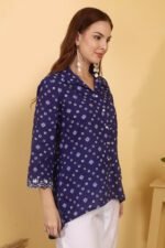 *Indigo Bandhani Embroidered Cotton Shirt - Image 8