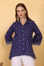 *Indigo Bandhani Embroidered Cotton Shirt - Image 4