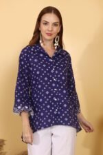 *Indigo Bandhani Embroidered Cotton Shirt - Image 3