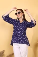 *Indigo Bandhani Embroidered Cotton Shirt - Image 2